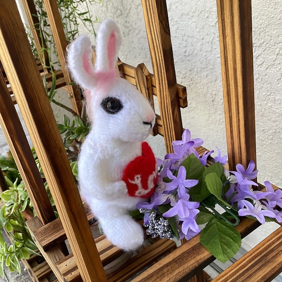 Hand crafted knit and needle felted love bunny rabbit great gift - Picture 5 of 8